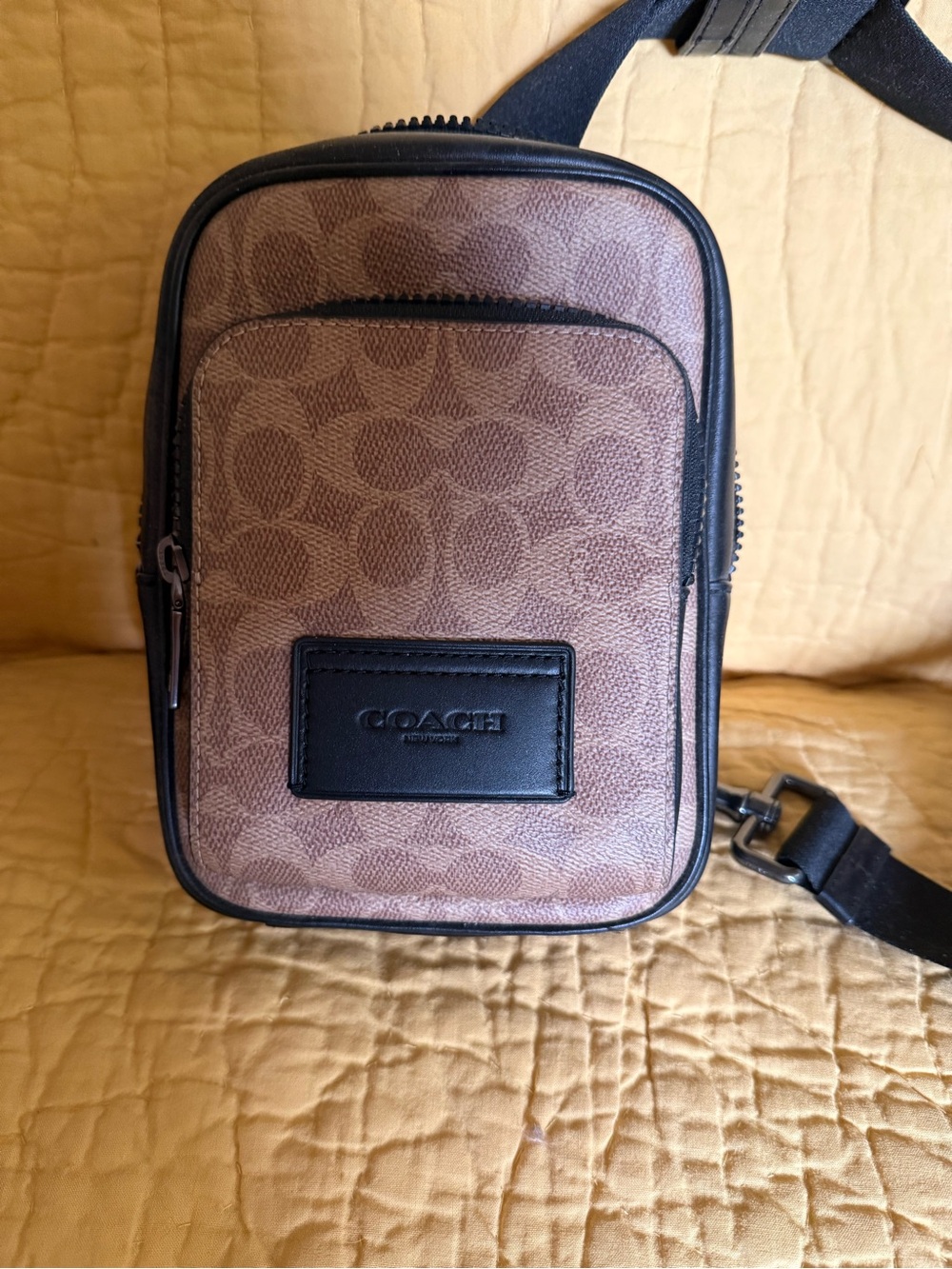 Coach CV763 Houston Flight Bag Signature Canvas Crossbody Brown Black